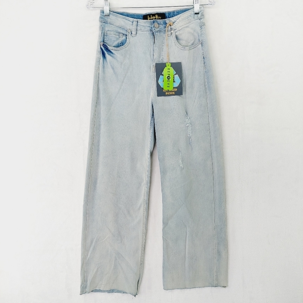 NEW Indigo Rein Above Ankle Super High Rise Raw Hem Loose Fit Jeans P2361